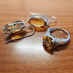 BRAZILIAN CITRINE RHODIUM OVER STERLING SILVER SET